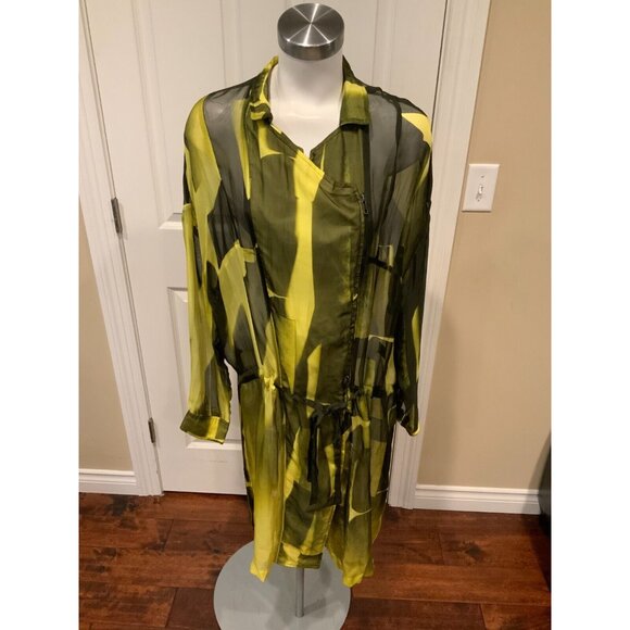 Ann Demeulemeester Yellow & Black Long Silk Trench Coat, Size 8 (US) 40 (EU) - Picture 2 of 10